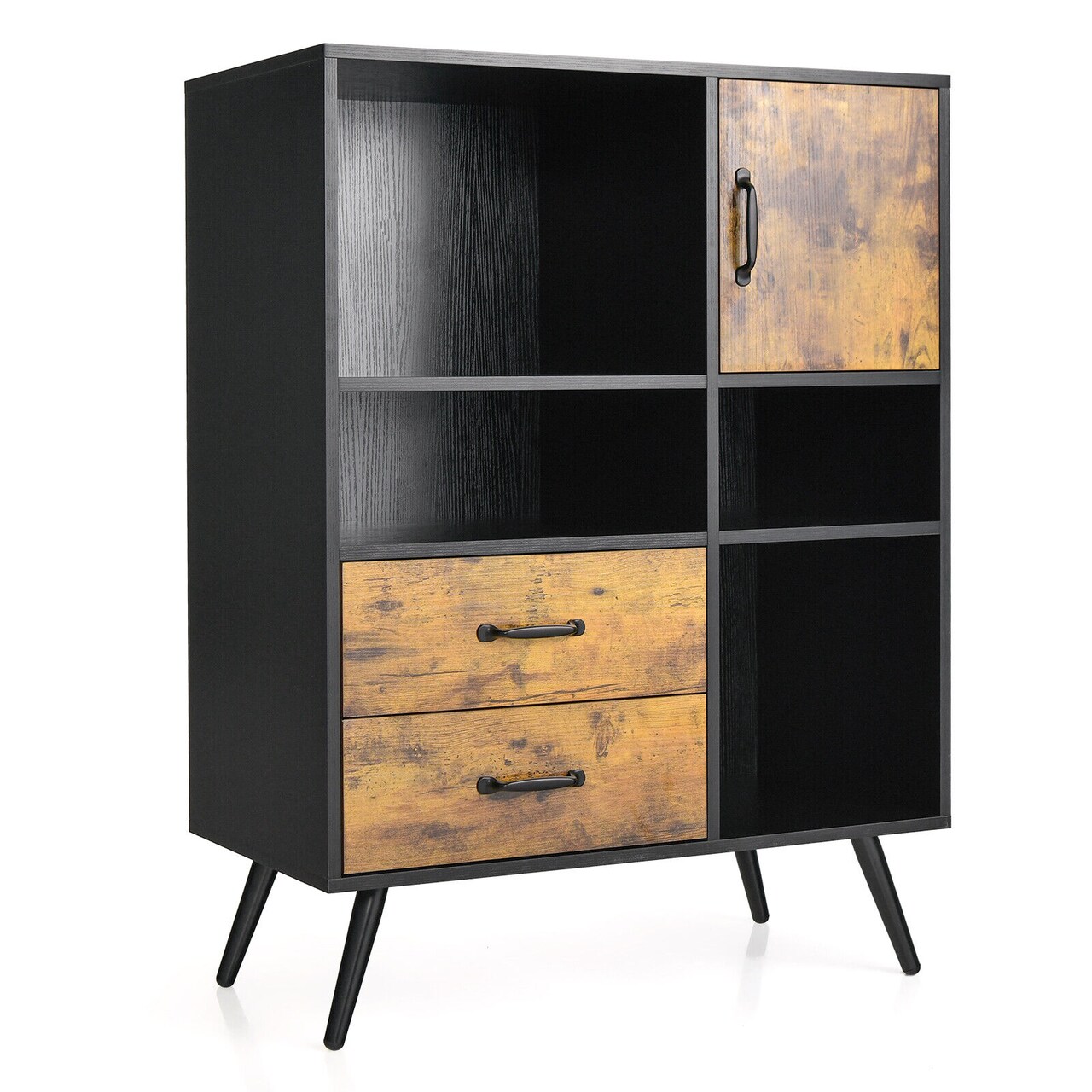 Industrial Sideboard Cabinet with Drawer Storage and Open Compartments Brown Black